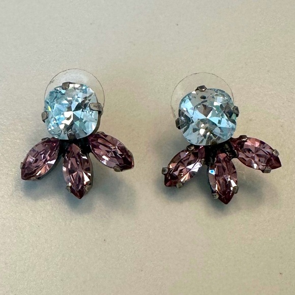 TOVA Light Sapphire and Amethyst Swarovski Crystal Earrings in Antique Silver - Picture 1 of 13